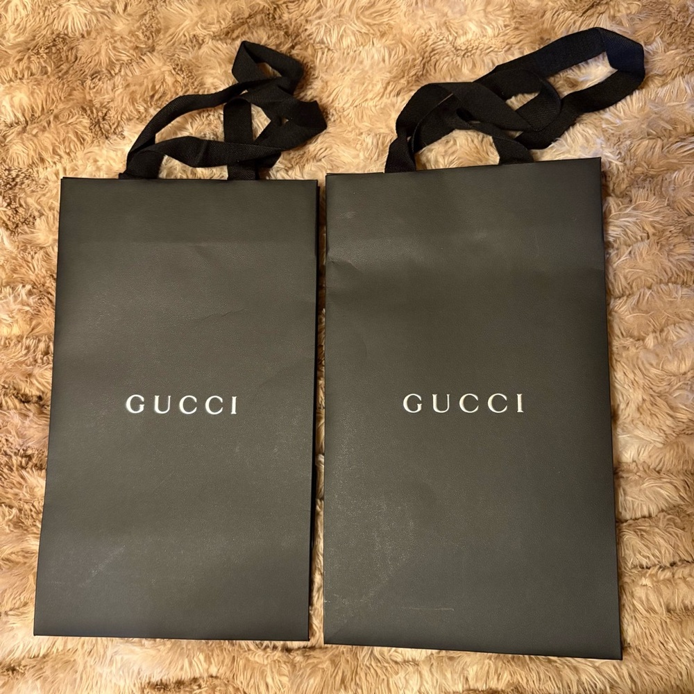 Gucci Black Shopping Gift Bags with White Logo